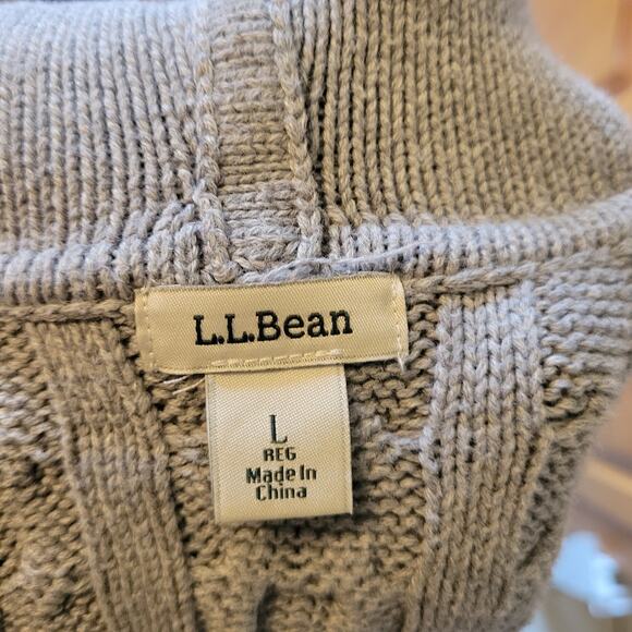 LL Bean Gray Cotton Cable Knit Hoodie Jacket Women's Large - Picture 5 of 5